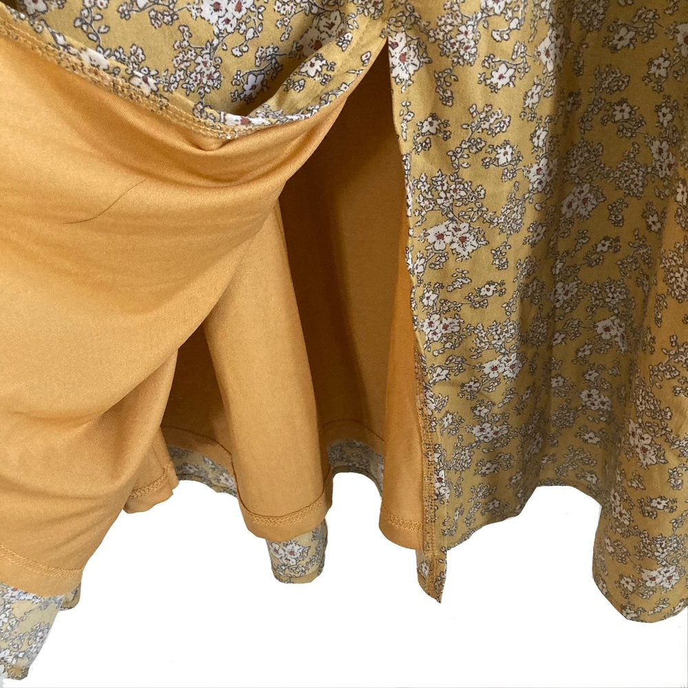 MIKAROSE V-neck Prairie Maxi Slit Front Dress Goldenrod Floral Print - Picture 7 of 10